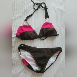 Tommy Hilfiger Sz Medium Pink and Brown Bikini Set with Halter Top